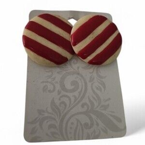 Vintage Red Cream Enamel Earrings Retro Post Back Mod Minimalist Jewelry